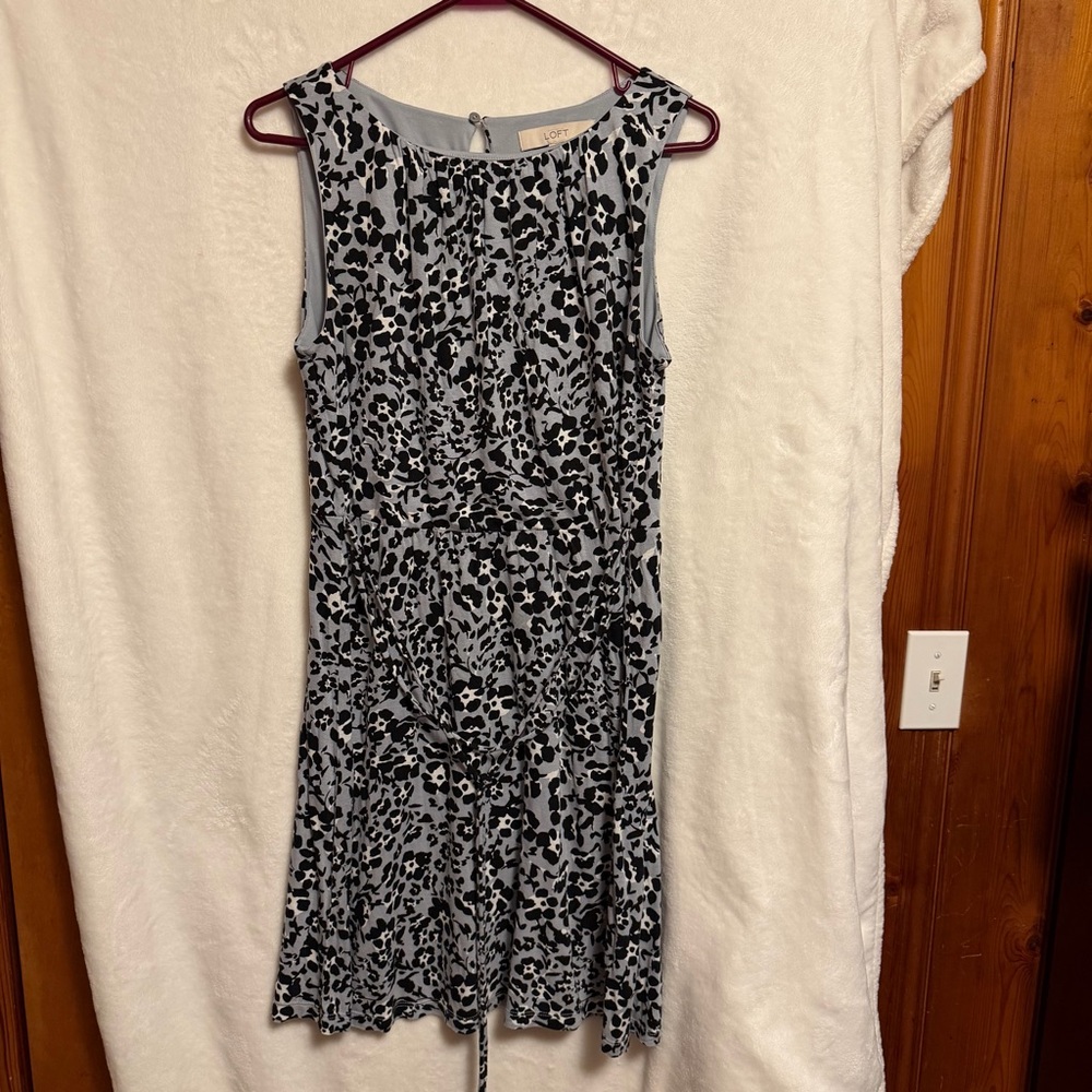 LOFT Black and Gray Animal Print‎ Midi Dress